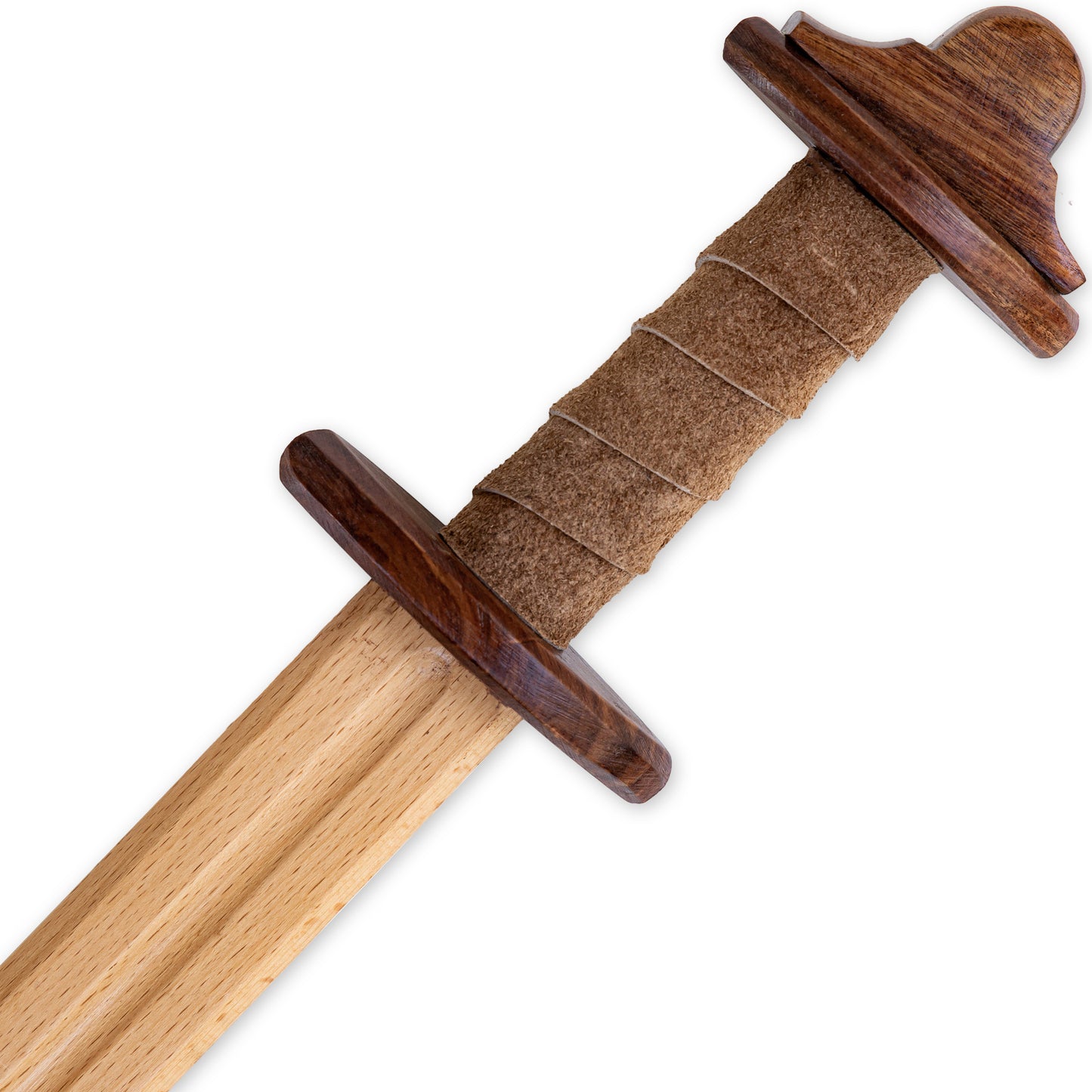 Steamed Beech Wood Practice Viking Sword | Lobed Pommel & Brown Leather Wrapped Handle