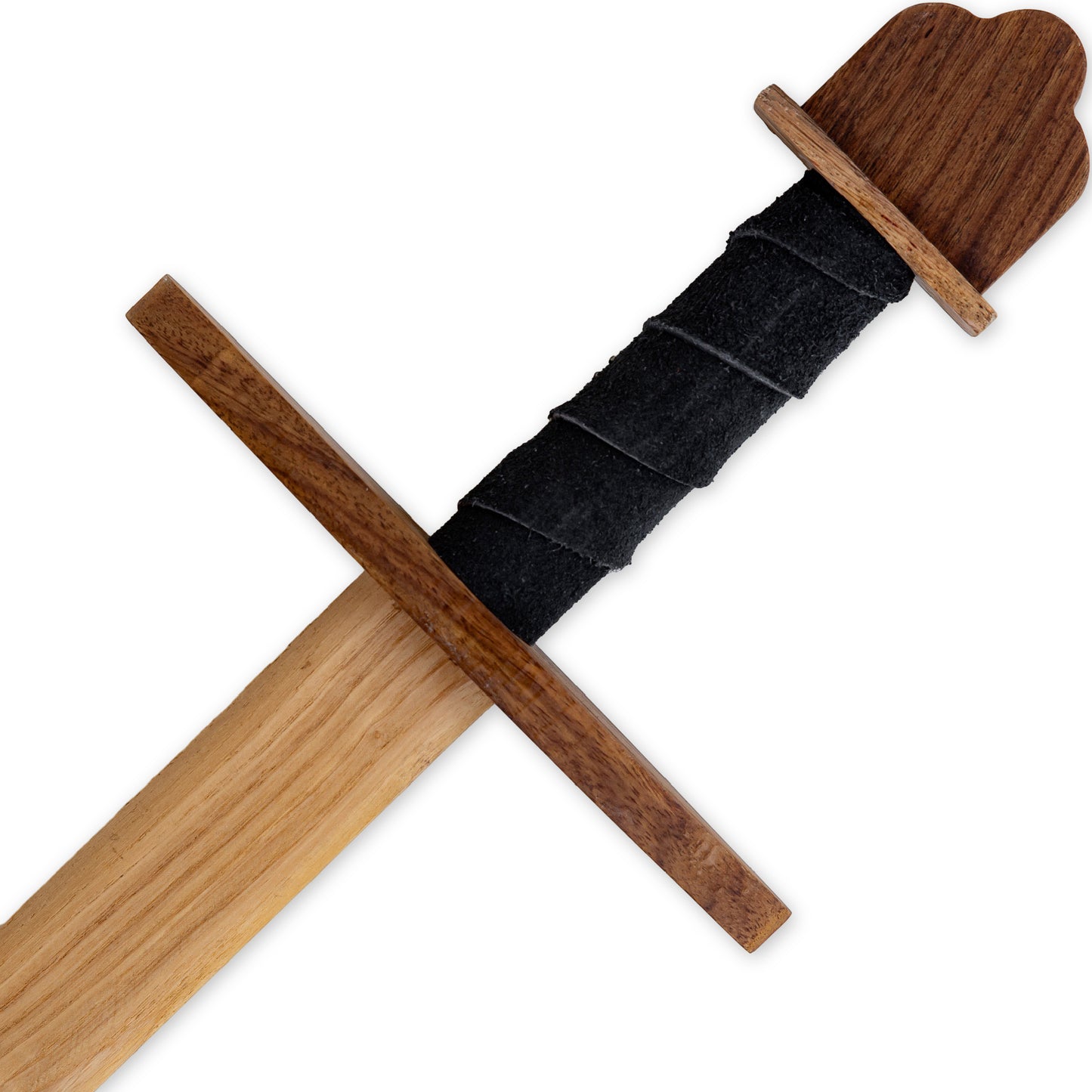 Wooden Replica Viking Practice Sword | Steamed Beech Wood w/ Leather Wrapped Handle | Black Leather