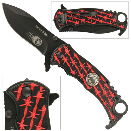 Run Out Of Hell Spring Assist Knife - Red