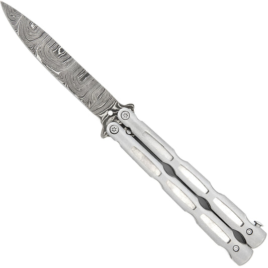 Unchained Balisong Butterfly Knife | Damascus Steel Blade | Drop Point
