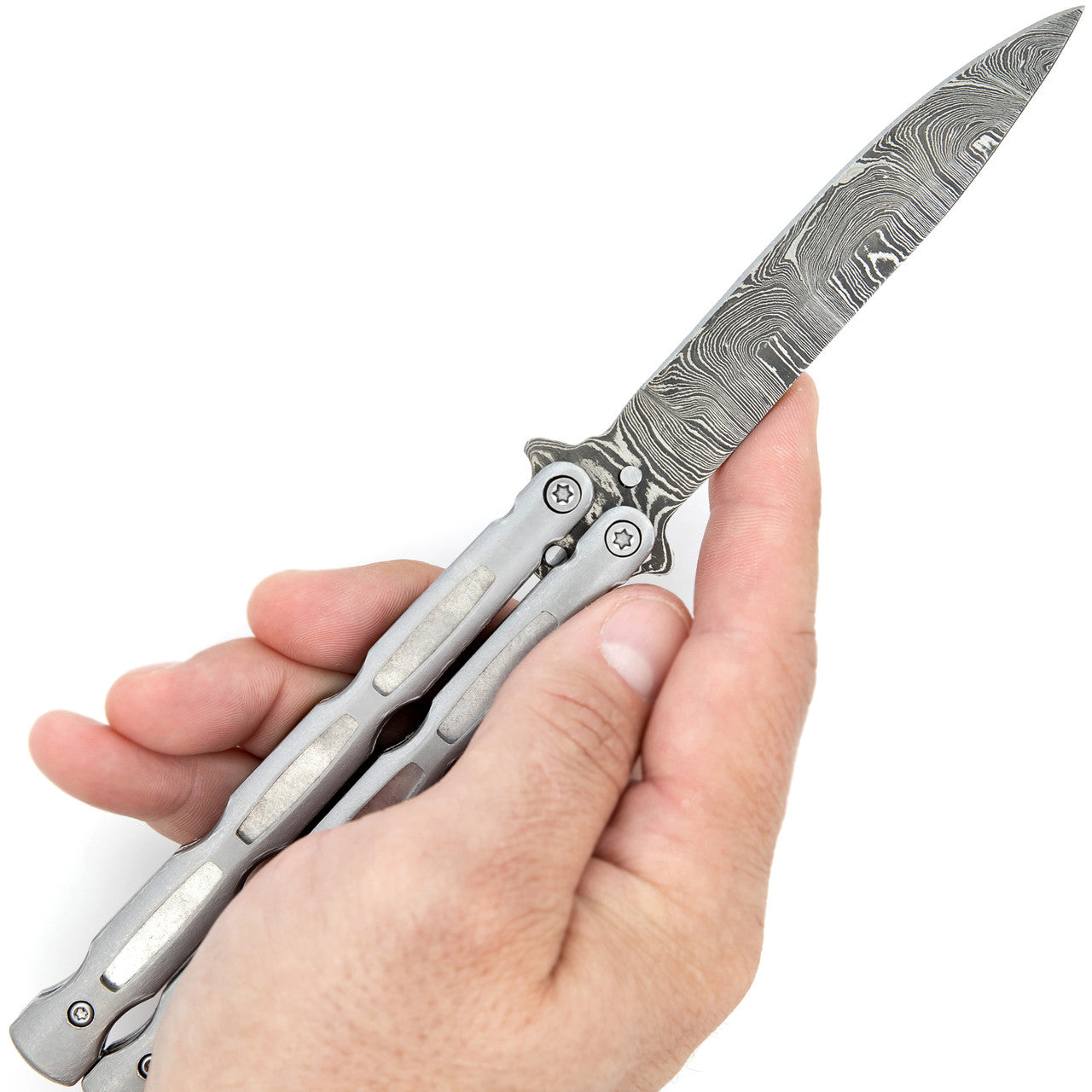 Unchained Balisong Butterfly Knife | Damascus Steel Blade | Drop Point