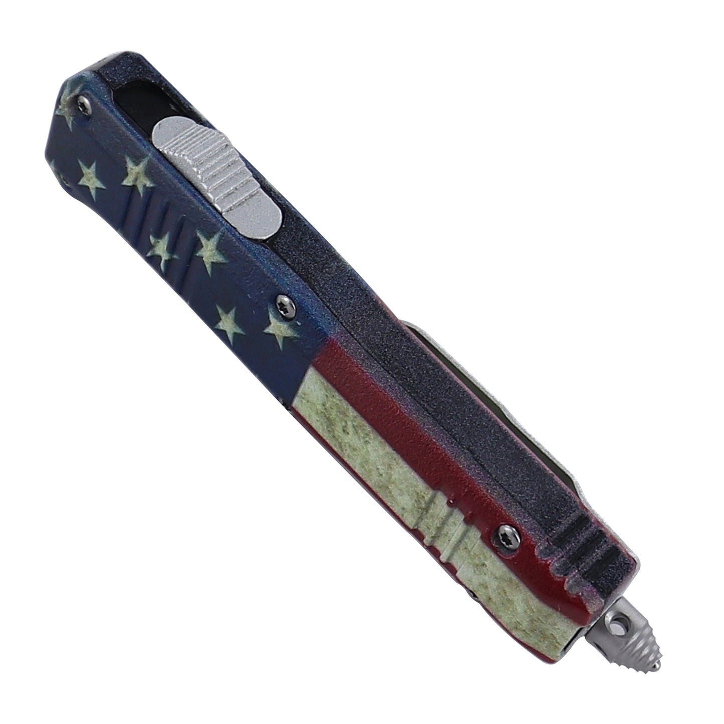 Red White and Blue-Blooded Damascus Steel Automatic OTF Knife