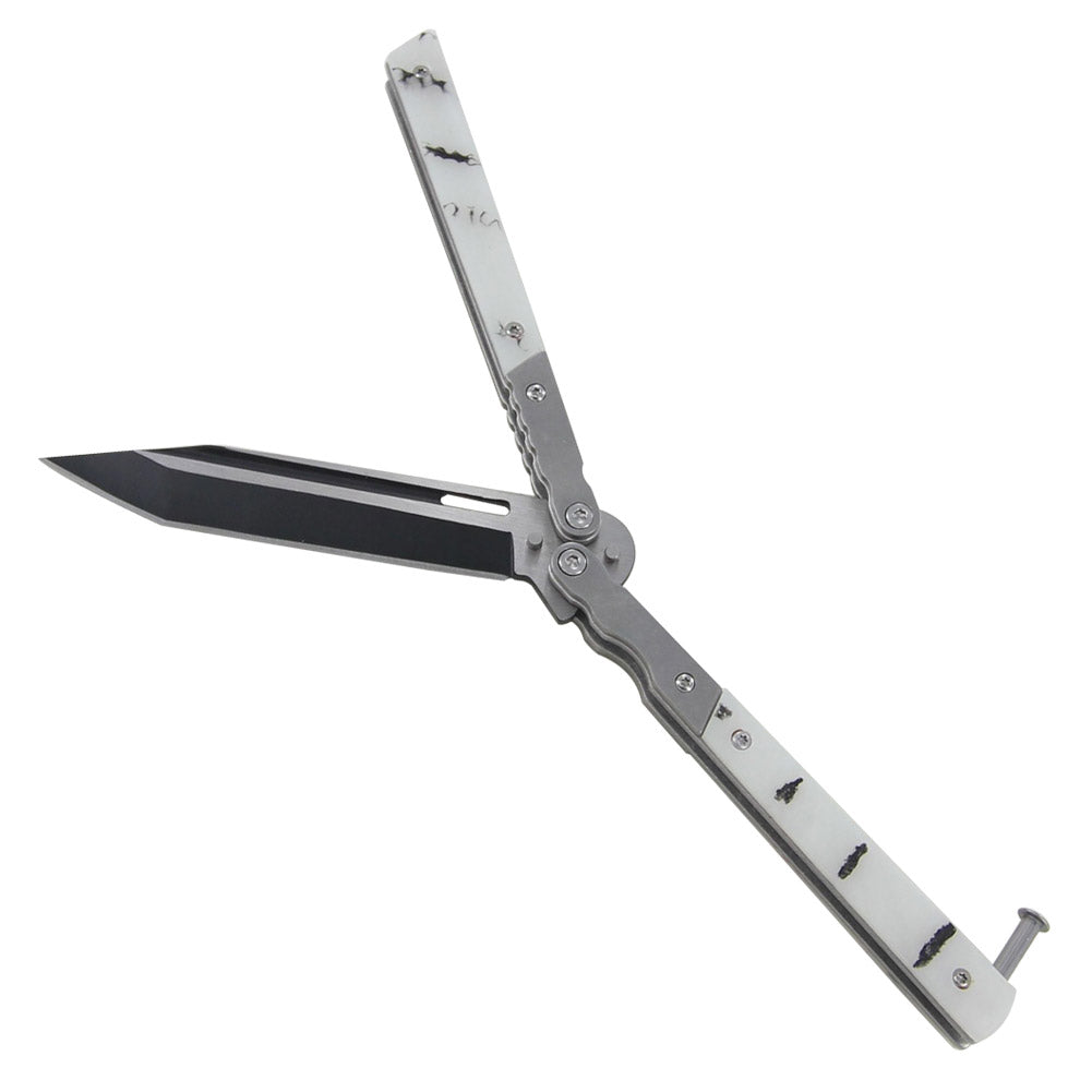 White Widow Two Toned Stainless Steel Butterfly Knife