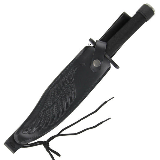 Black Survival Knife with Dual Grit Sharpening Stone