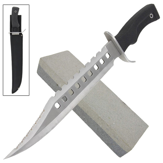 Bowie Sawback 17 Knife with Dual Grit Sharpening Stone