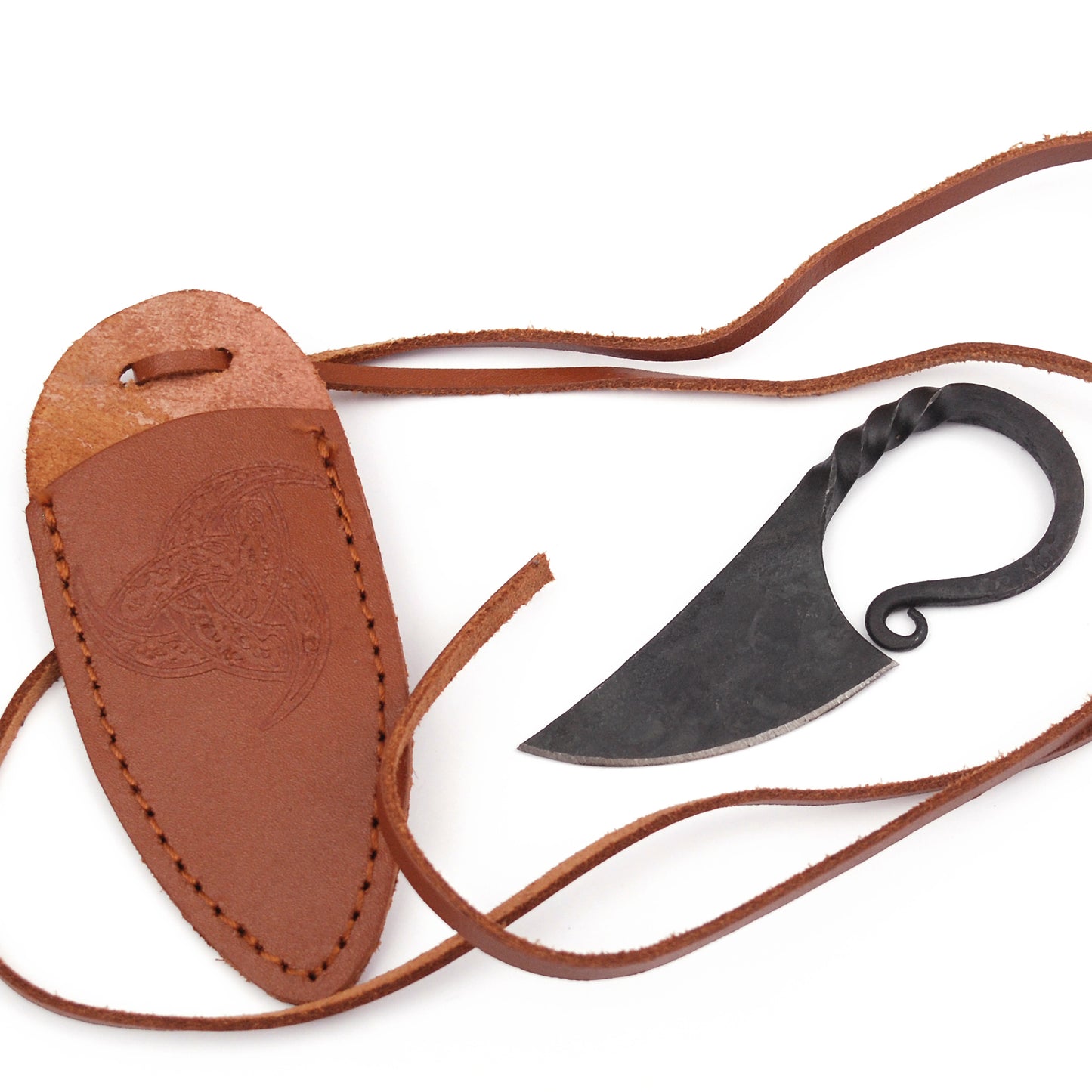 Medieval Hand Forged Scandinavian Pocket Neck Knife | Brown Sheath |