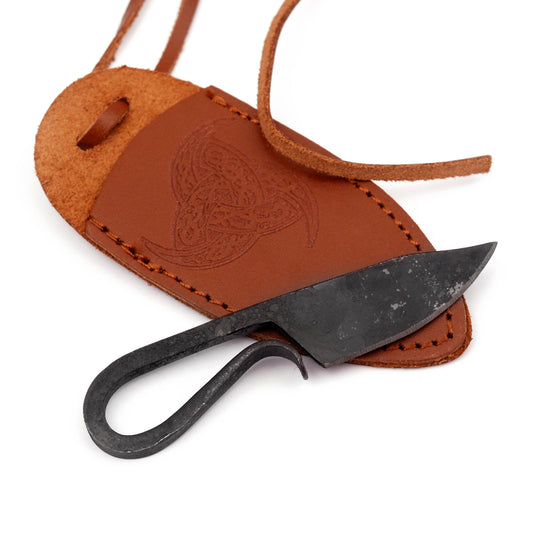 Hand Forged Medieval Outdoor Pocket Neck Knife | Brown Sheath |