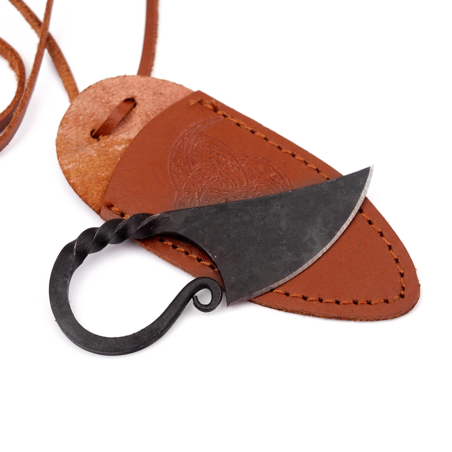 Medieval Hand Forged Scandinavian Pocket Neck Knife | Brown Sheath |