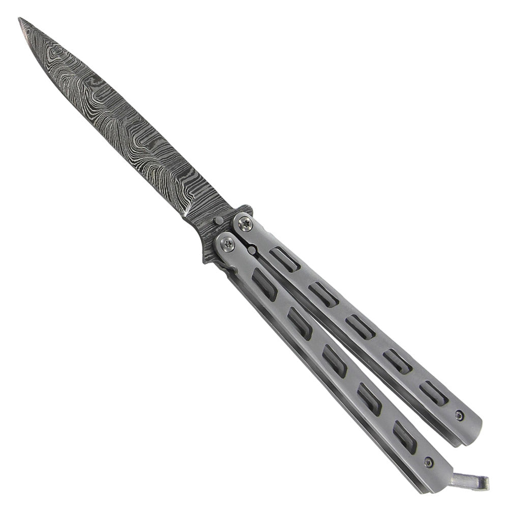 Damascus Steel Helter Skelter Butterfly Knife