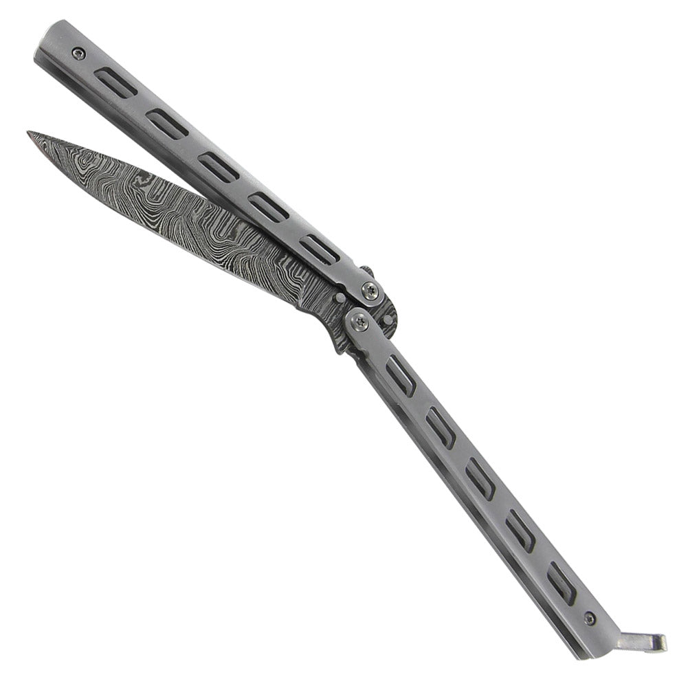 Damascus Steel Helter Skelter Butterfly Knife