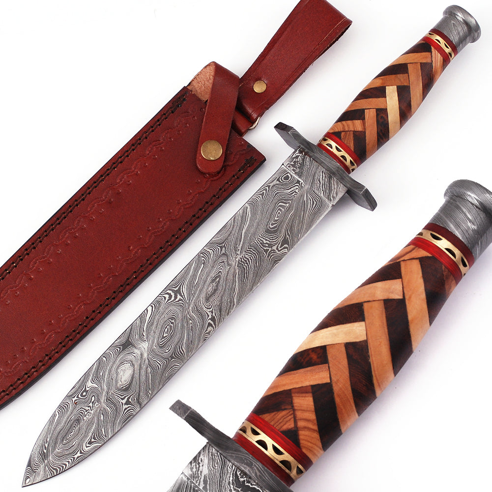 Arabian Nights Damascus Steel Dagger with Leather Sheath