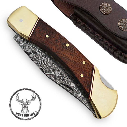 Lockback Hunt For Life Alpine Zone Damascus Knife