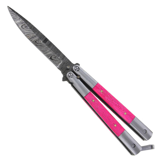 Balisong Pocket Damascus Cherry Blossom Butterfly Knife