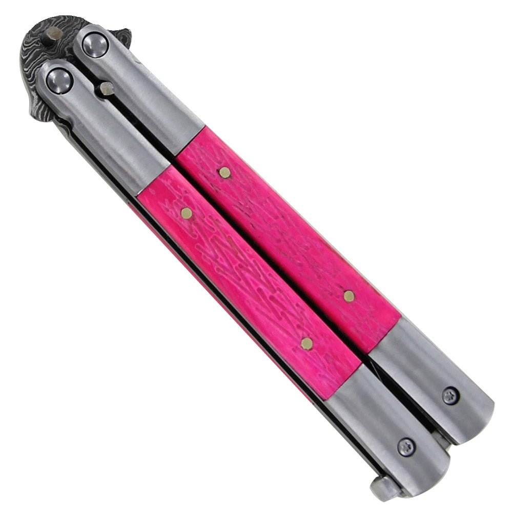 Balisong Pocket Damascus Cherry Blossom Butterfly Knife