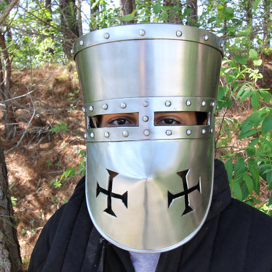 Crusader 16G Pot Helmet with Templar Face Guard