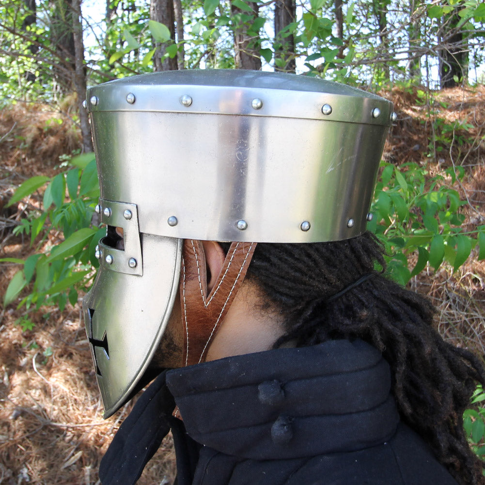 Crusader 16G Pot Helmet with Templar Face Guard