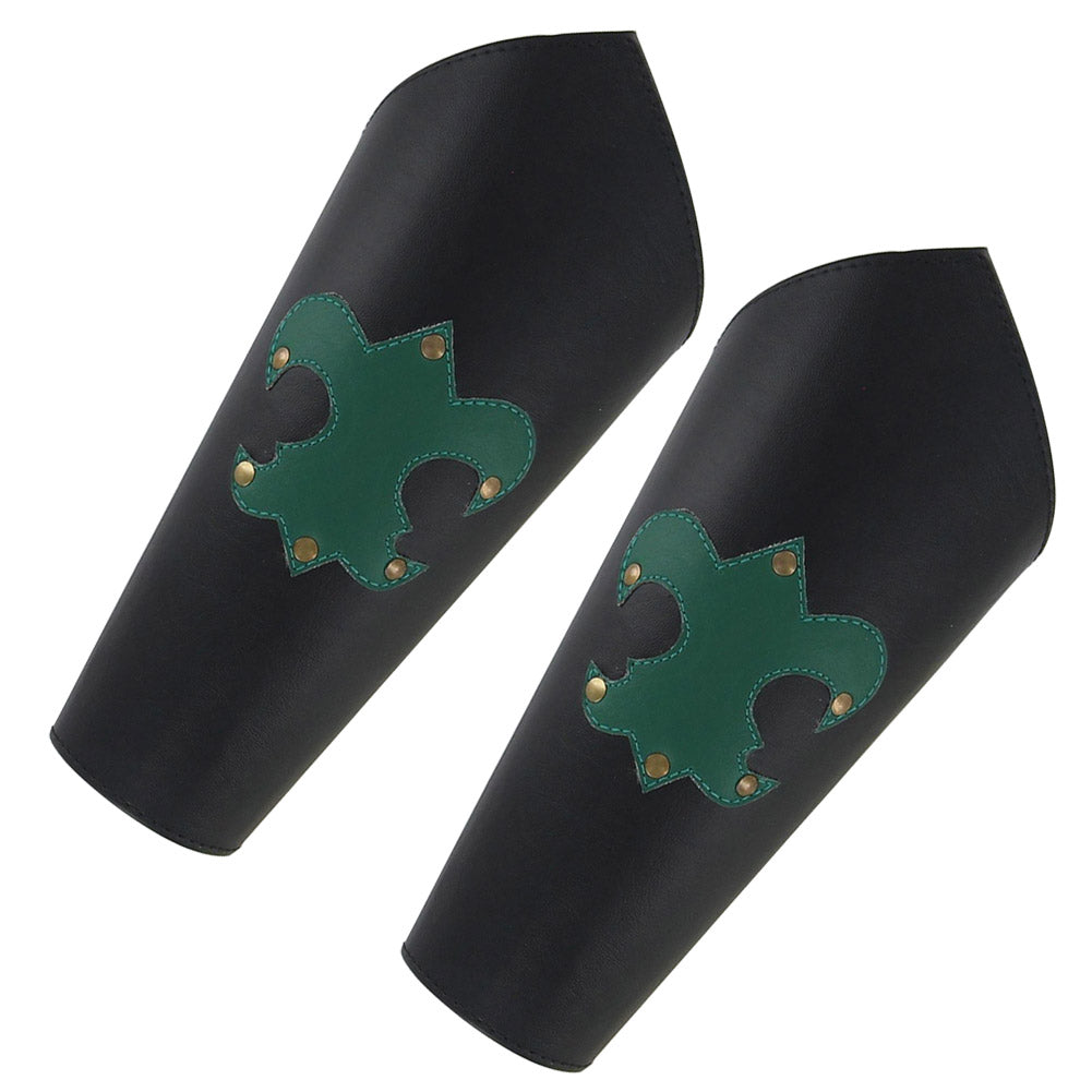 Lace-Up Medieval Leather Green Arm Bracer Cuff Set