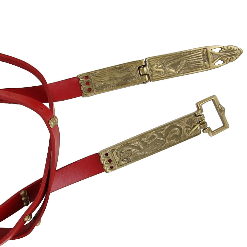 Medieval Lady in Red Leather Belt