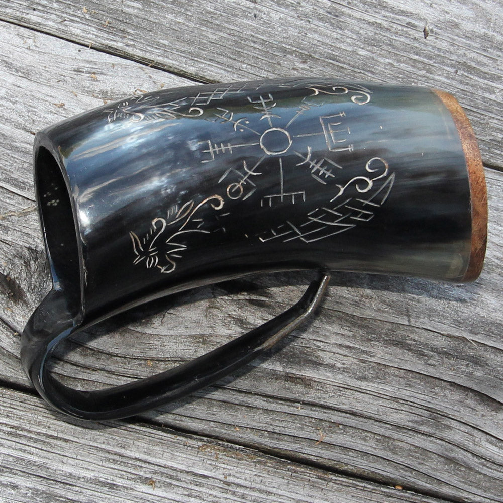 Horn Tankard Viking Compass With Jormungandr  Design