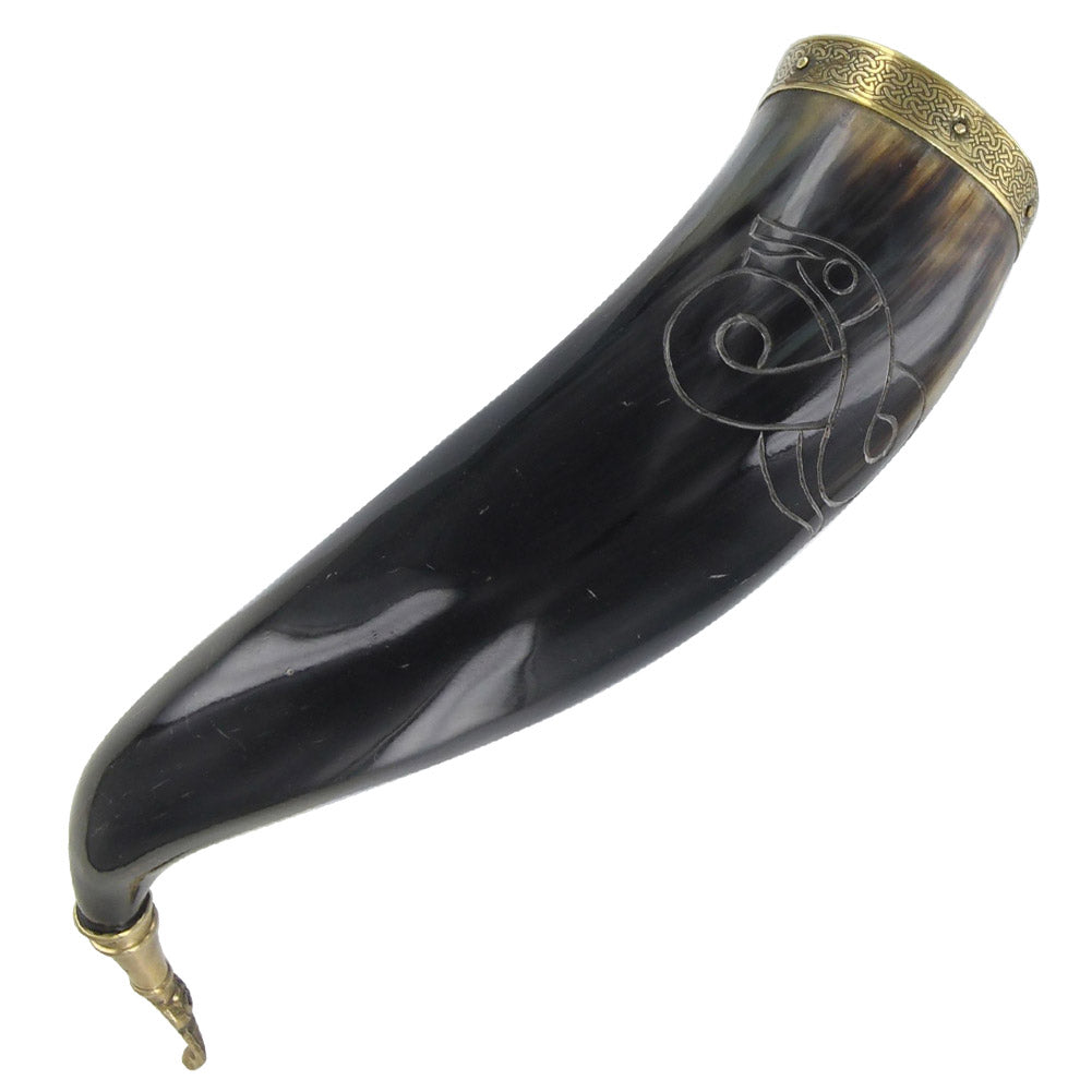 Brass tip  Drinking Horn With Jormungandr