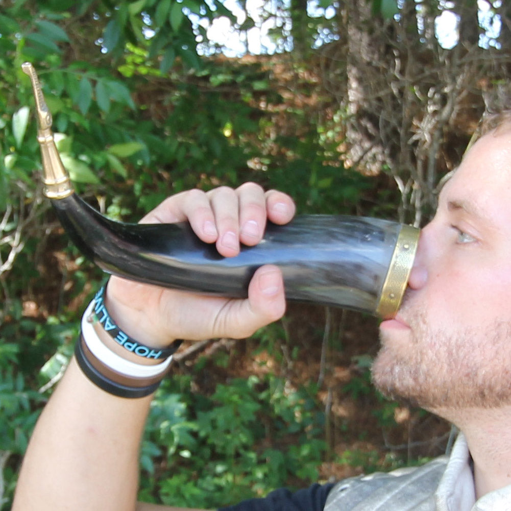 Brass tip  Drinking Horn With Jormungandr