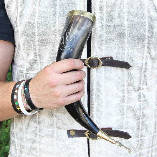 Brass tip  Drinking Horn With Jormungandr