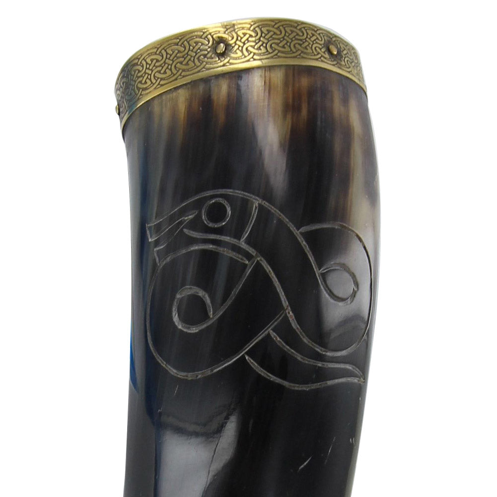 Brass tip  Drinking Horn With Jormungandr