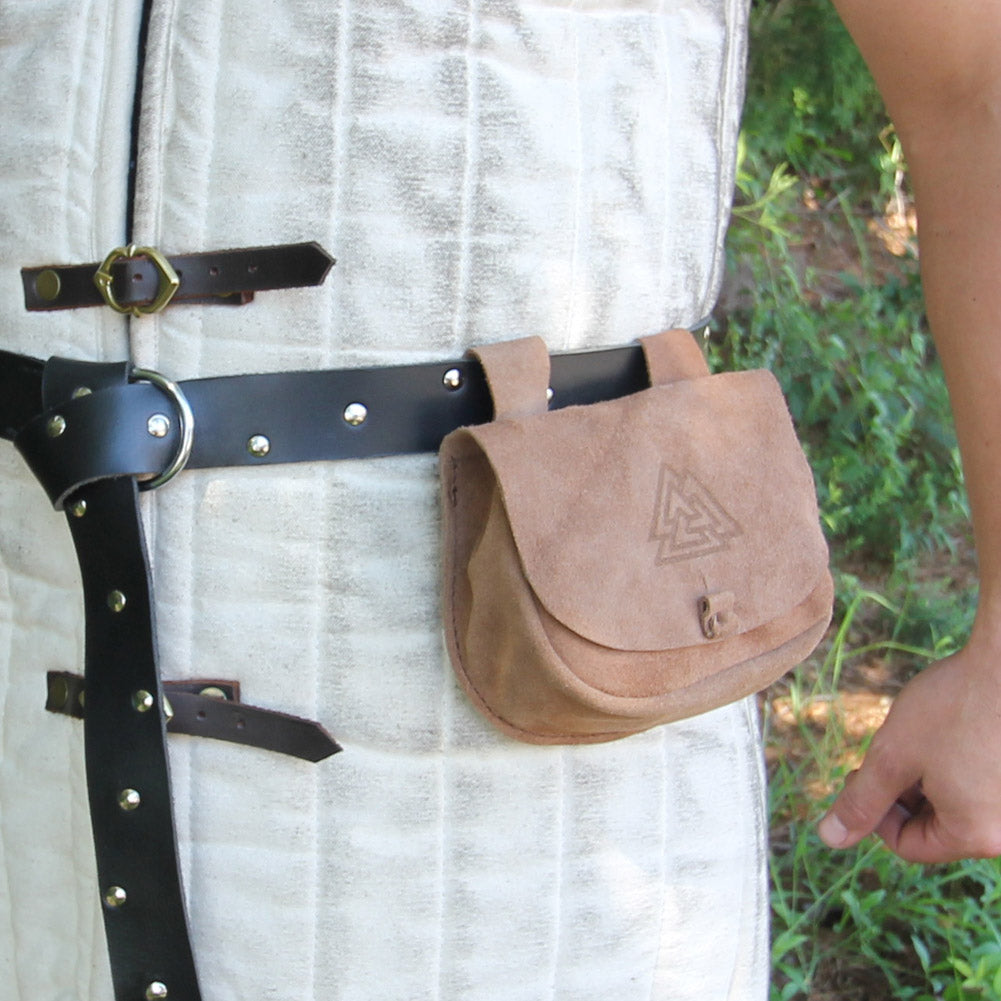 Suede Leather Bag  With Viking Design on Flap