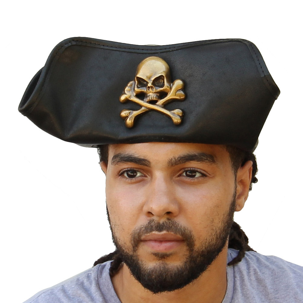 Terror at Sea Leather Jolly Roger Tricorne Hat