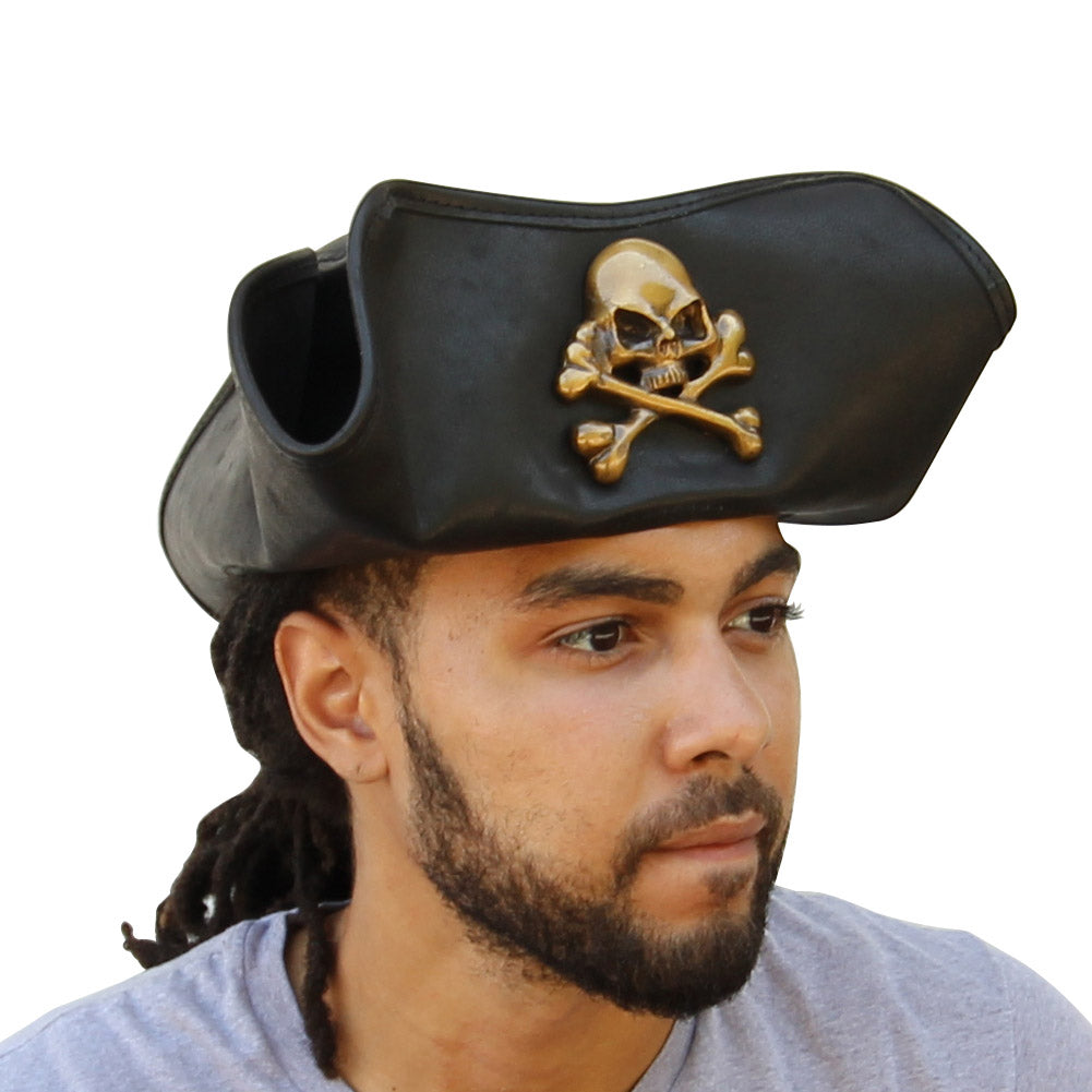 Terror at Sea Leather Jolly Roger Tricorne Hat