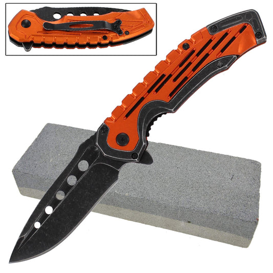 Industrial Strength Pocket Knife with Spring Assist FREE Sharpening Stone Combo