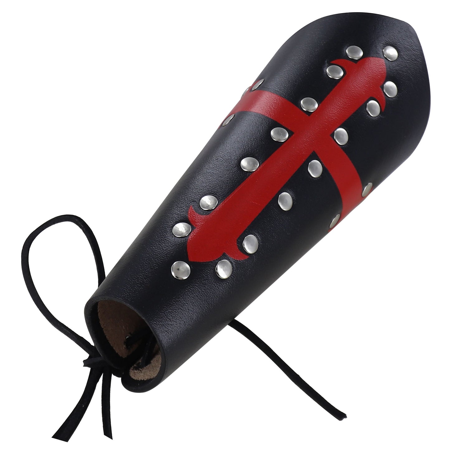 Holy Warrior Medieval Lace Up Leather Bracer | Black and Red |