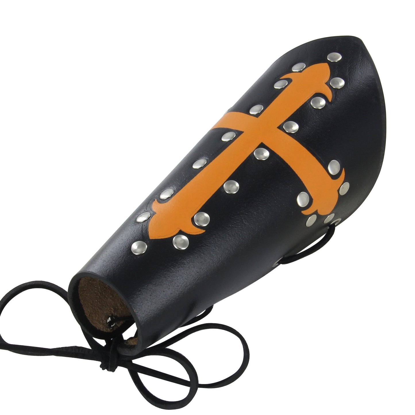 Holy Warrior Medieval Lace Up Leather Bracer | Black and Orange |