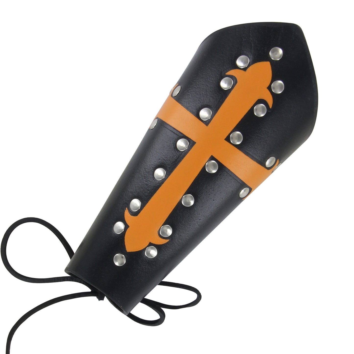 Holy Warrior Medieval Lace Up Leather Bracer | Black and Orange |