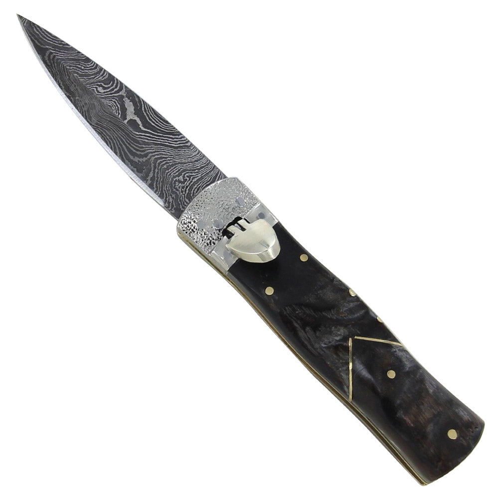 Arrow Horn Stag Damascus Lever Switchblade Automatic Knife