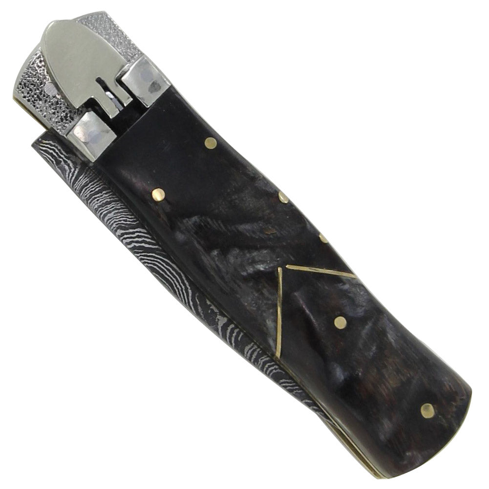 Arrow Horn Stag Damascus Lever Switchblade Automatic Knife