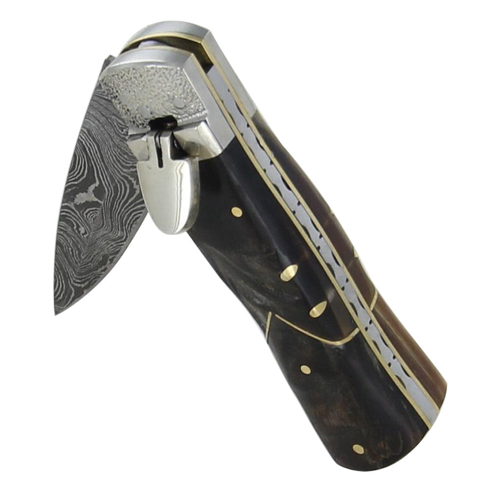 Arrow Horn Stag Damascus Lever Switchblade Automatic Knife