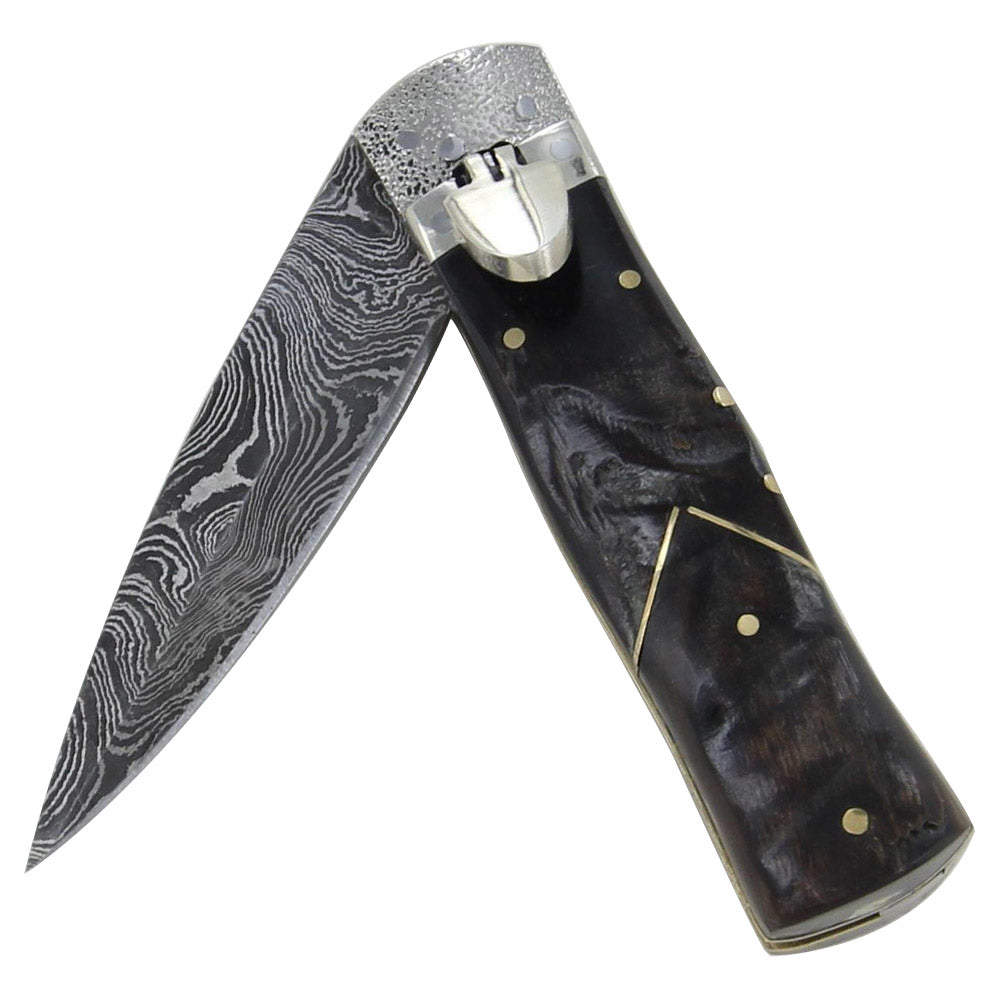 Arrow Horn Stag Damascus Lever Switchblade Automatic Knife