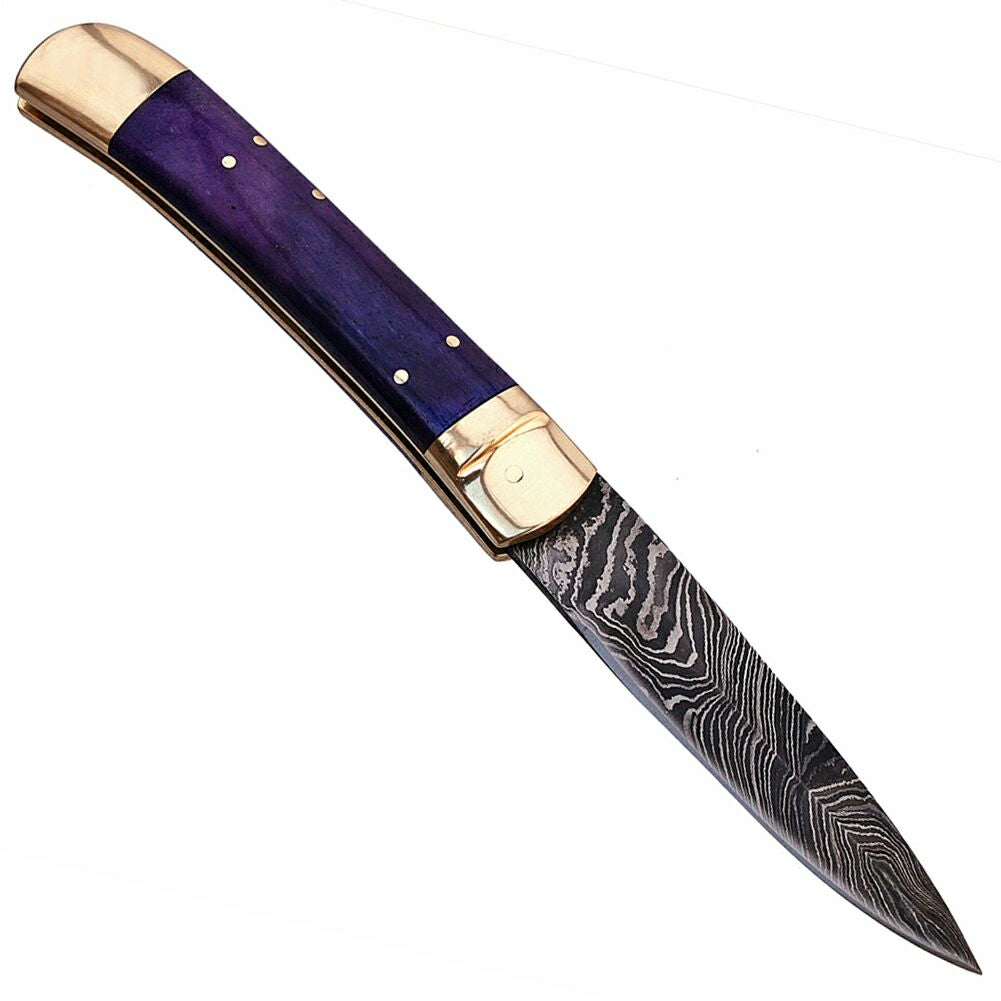 Automatic Damascus Purple Phantom Lever Lock Knife