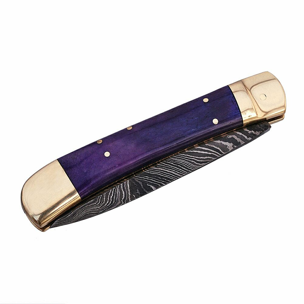 Automatic Damascus Purple Phantom Lever Lock Knife