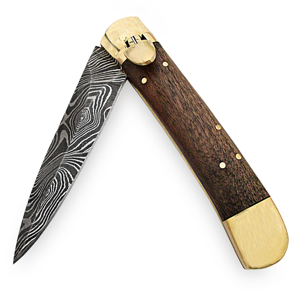 Damascus Lever Lock Delta Ridge Automatic Knife