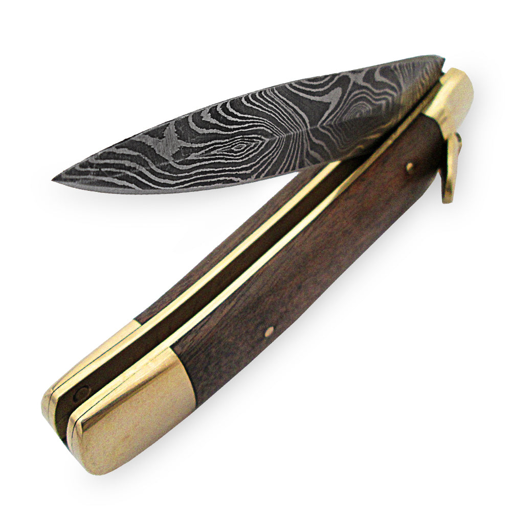 Damascus Lever Lock Delta Ridge Automatic Knife