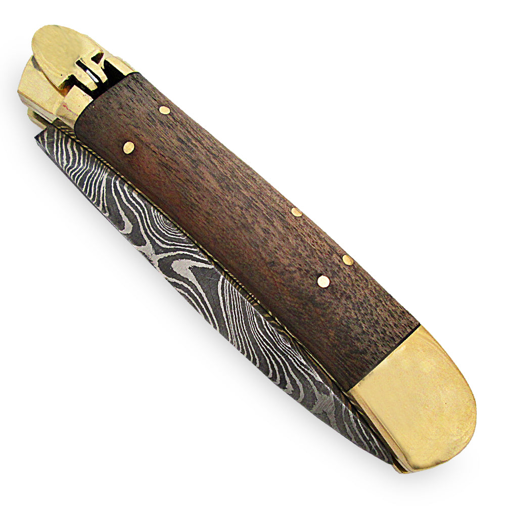 Damascus Lever Lock Delta Ridge Automatic Knife