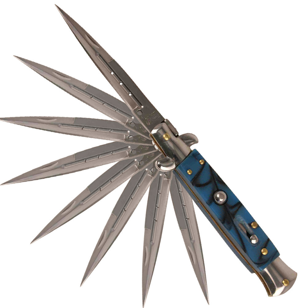 Mafia Italian Milano Stiletto Automatic Knife - Silver Blue Marble