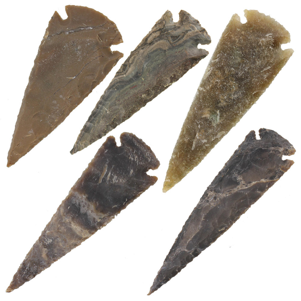 Medieval Flint Agate Arrowhead 5 Piece Set 3 Inch