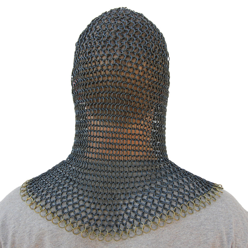 Medieval V Brass Face Mild Steel Chainmail Coif Armor