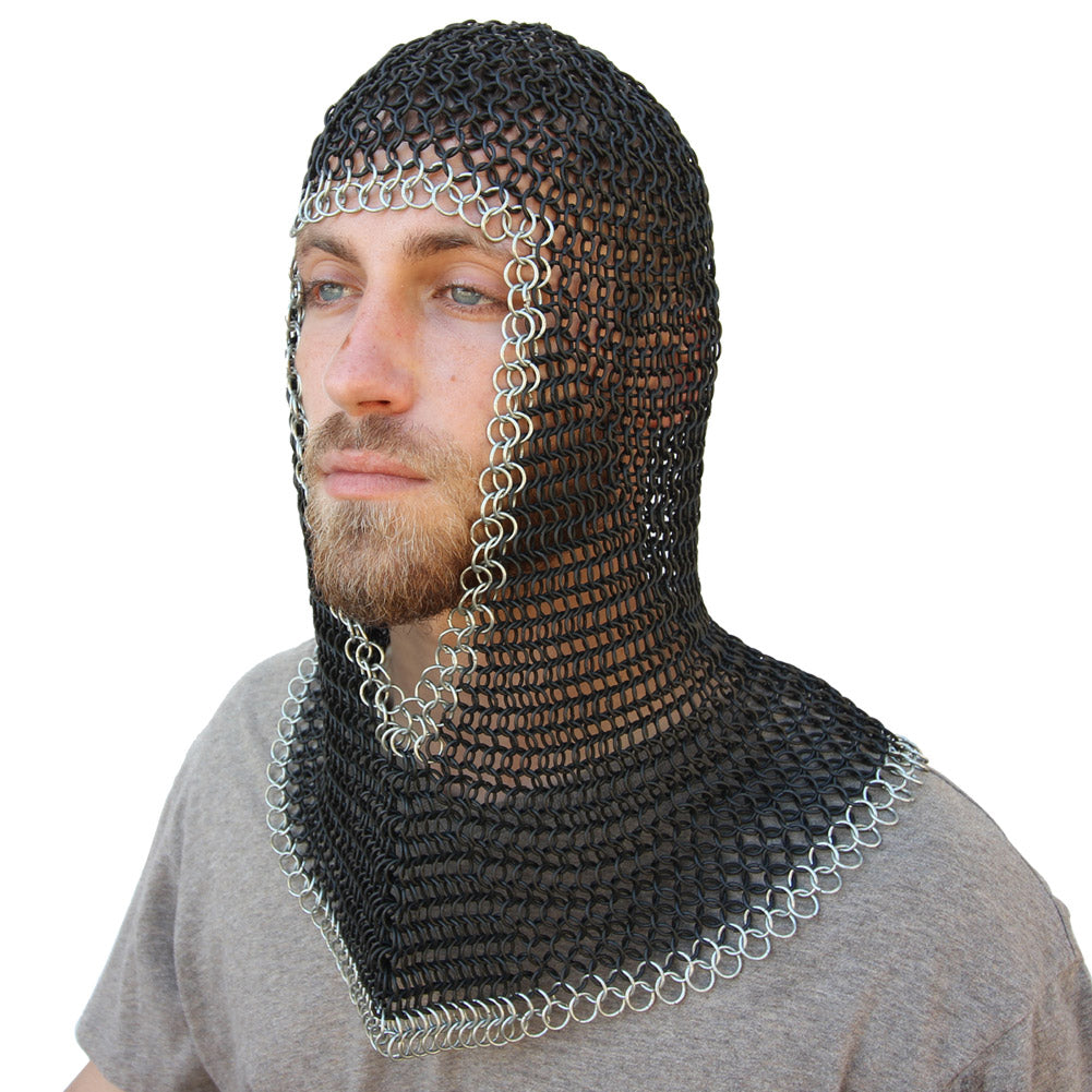 Medieval V Face Mild Steel Chainmail Coif Armor