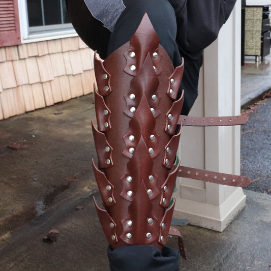 Drogo's Fury Dragon Scale Adjustable Leather Leg Greaves | Brown |