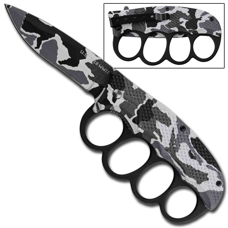 Knuckle Spring Assist Trench Knife - Arctic Camo