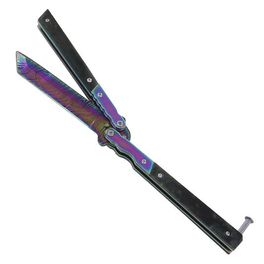 Rainbow Damascus Steel Butterfly Knife